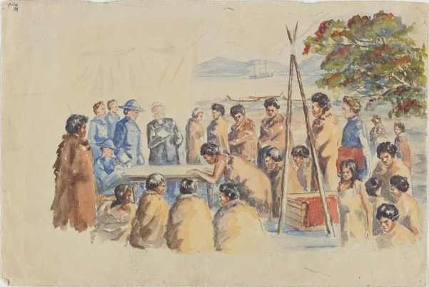 Oriwa Tahupōtiki Haddon Ngāti Ruanui Reconstruction of the Signing of the Treaty of Waitangi c 1940